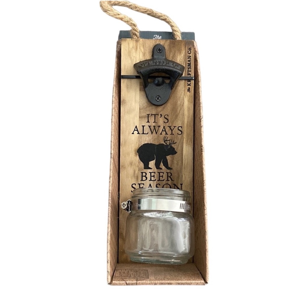 New The Kraftmans Co. Hanging Rustic Bottle opener With Mason Jar Bear